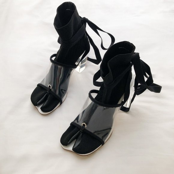 MM6 Maison Margiela Tabi Sock Transparent Ribbon Heels - Picture 1 of 5